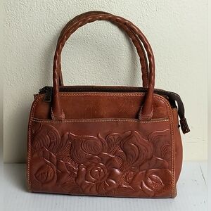 Patricia Nash Rose Tooled Italian Leather Brown Paris Satchel Florence